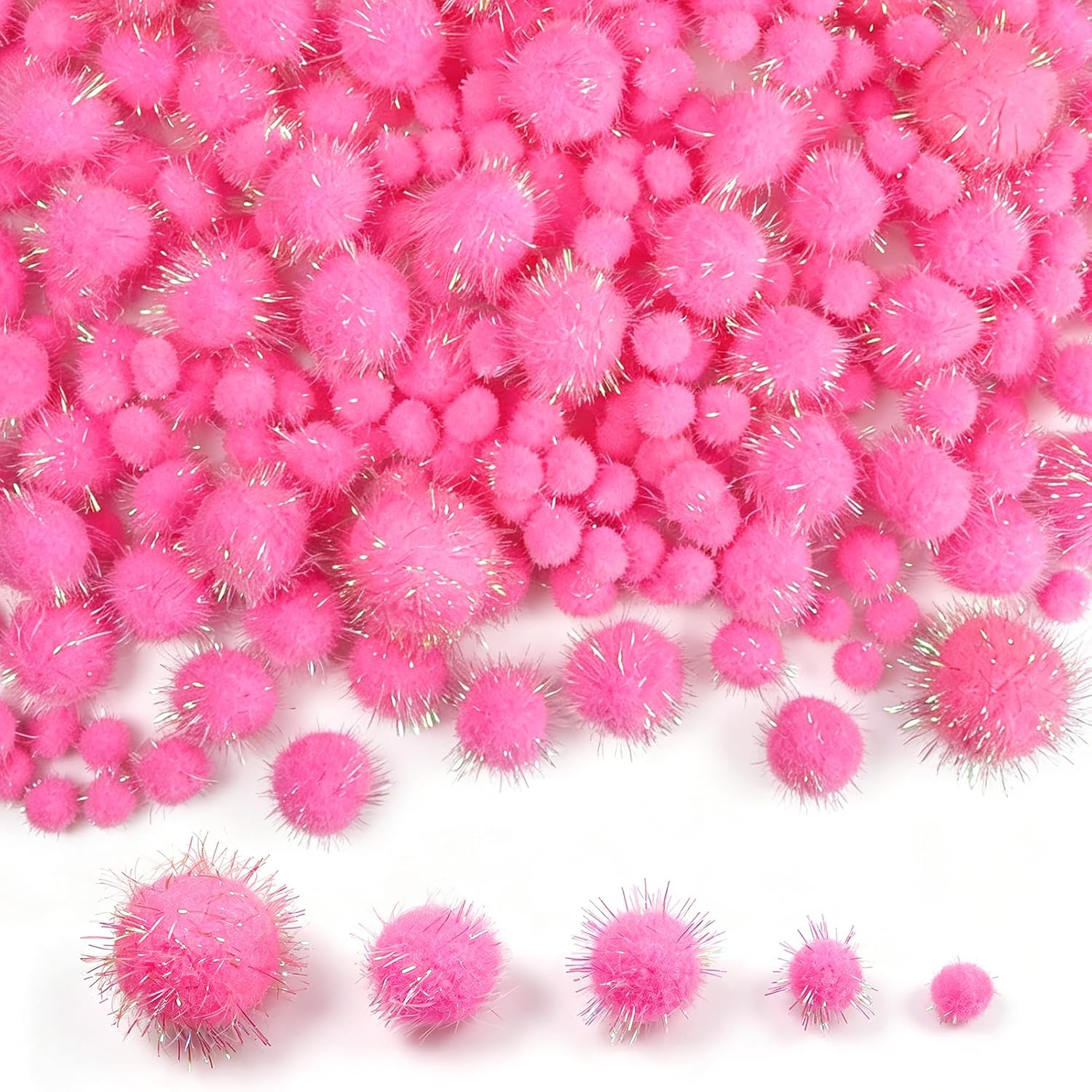 TOAOB 400pcs Glitter Pom Poms Pink Tinsel Sparkling Craft Fuzzy Balls