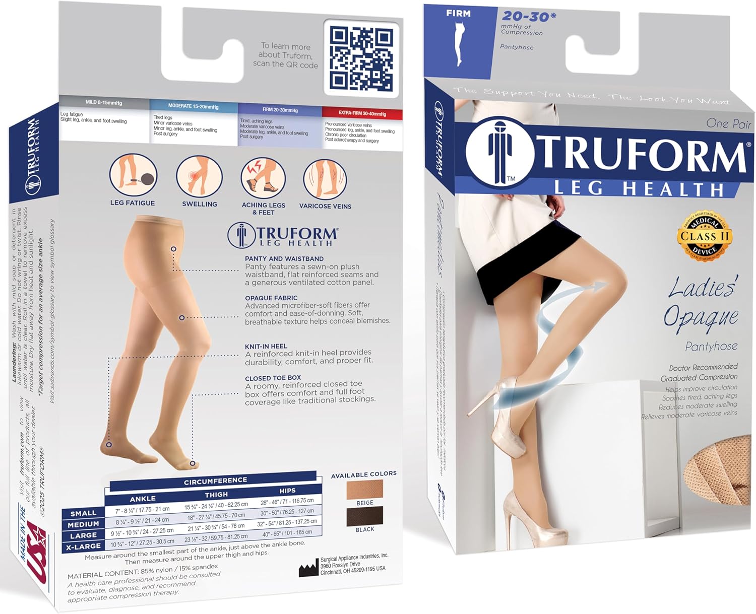 Truform Women's Compression Pantyhose, 20-30 mmHg, Opaque Hosiery Support Shaping Tights, Beige, Small