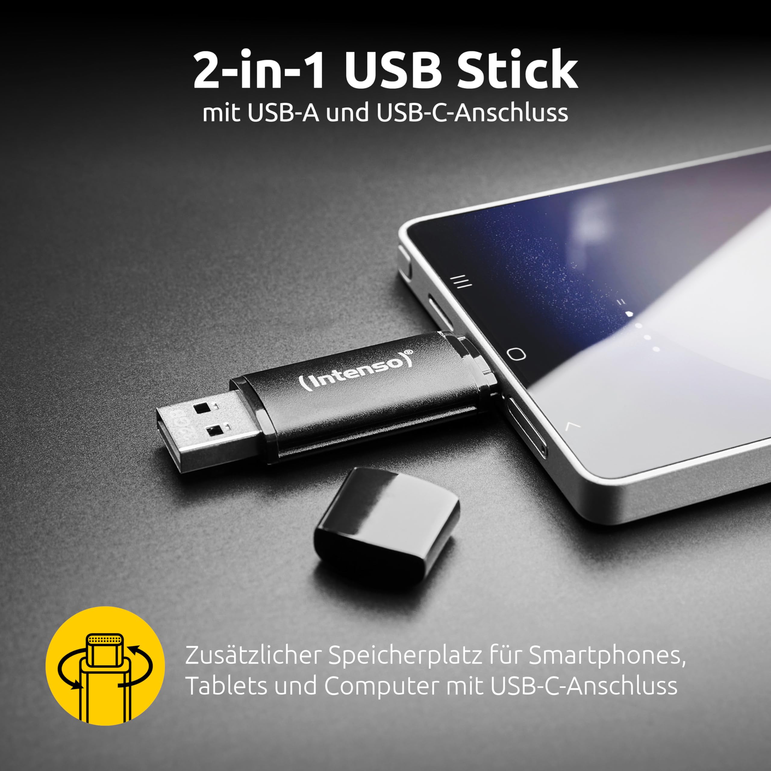 Intenso Flex Line Clé USB 128 Go - Double clé USB 3.2 Gen 1x1 avec USB-C & USB-A pour Smartphone, Tablette, Ordinateur Portable et PC Compatible OTG, 70 Mo/s, Noir - 2