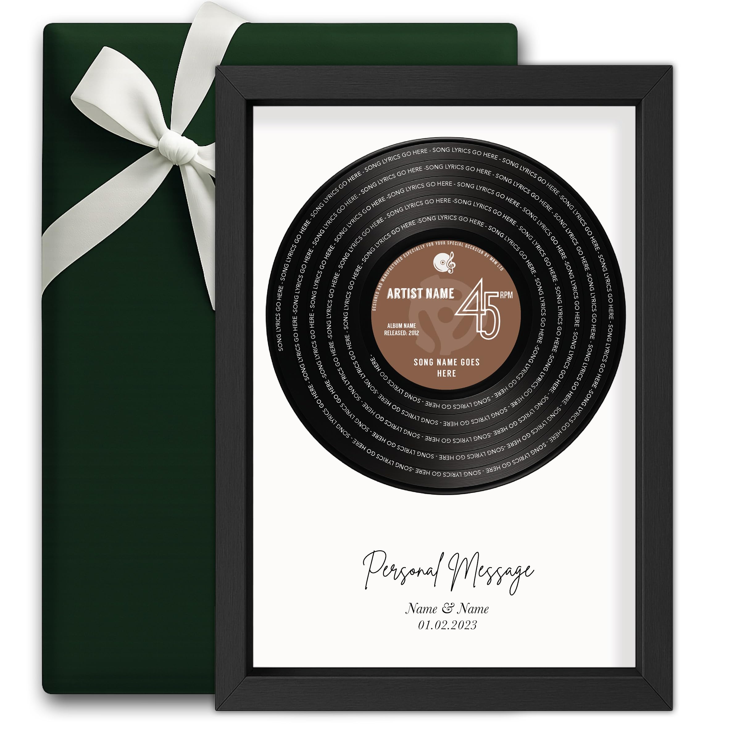 Made by Mika Ltd Personalised Vinyl Record Print – Custom Song Lyric Wall Art Gift | A5 A4 A3 Sizes | Choose Colour & Frame | Music Keepsake for Couples, Weddings & Anniversaries (Brown)