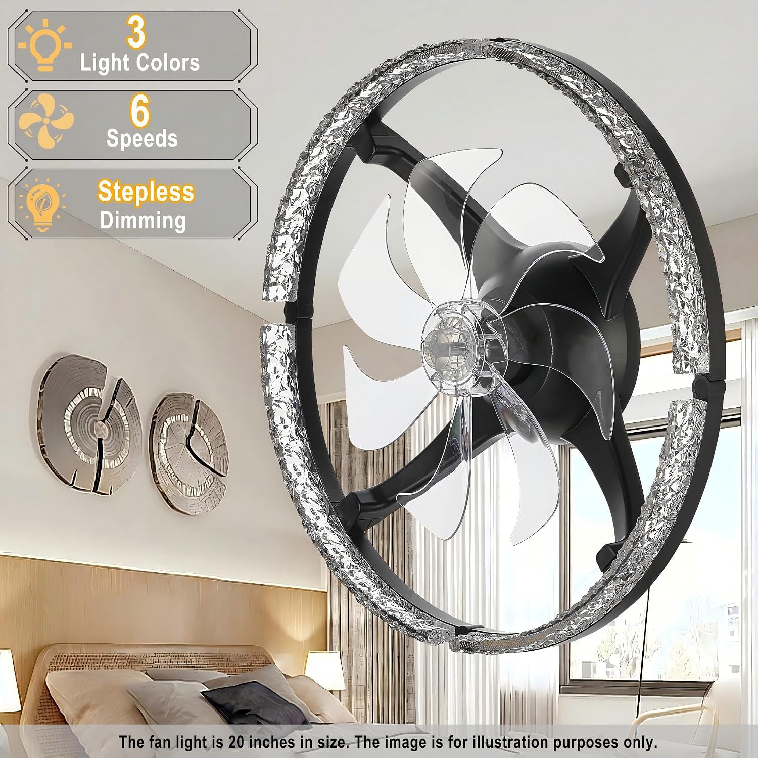 Ceiling Fans with Lights, 20 Inch Low Profile Flush Mount Ceiling Fan, 3000K-6500K, Stepless Dimming Fan Light, 6 Speeds, Ceiling Fan with Air Circulation for Smaller Rooms, Remote Control with Timer