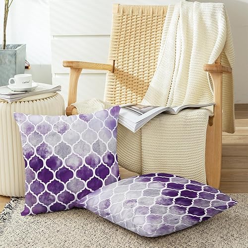 Miniatura 5 de CaliTime - Juego de 2 fundas de almohada pintadas a mano con cadena de enrejado colorida.