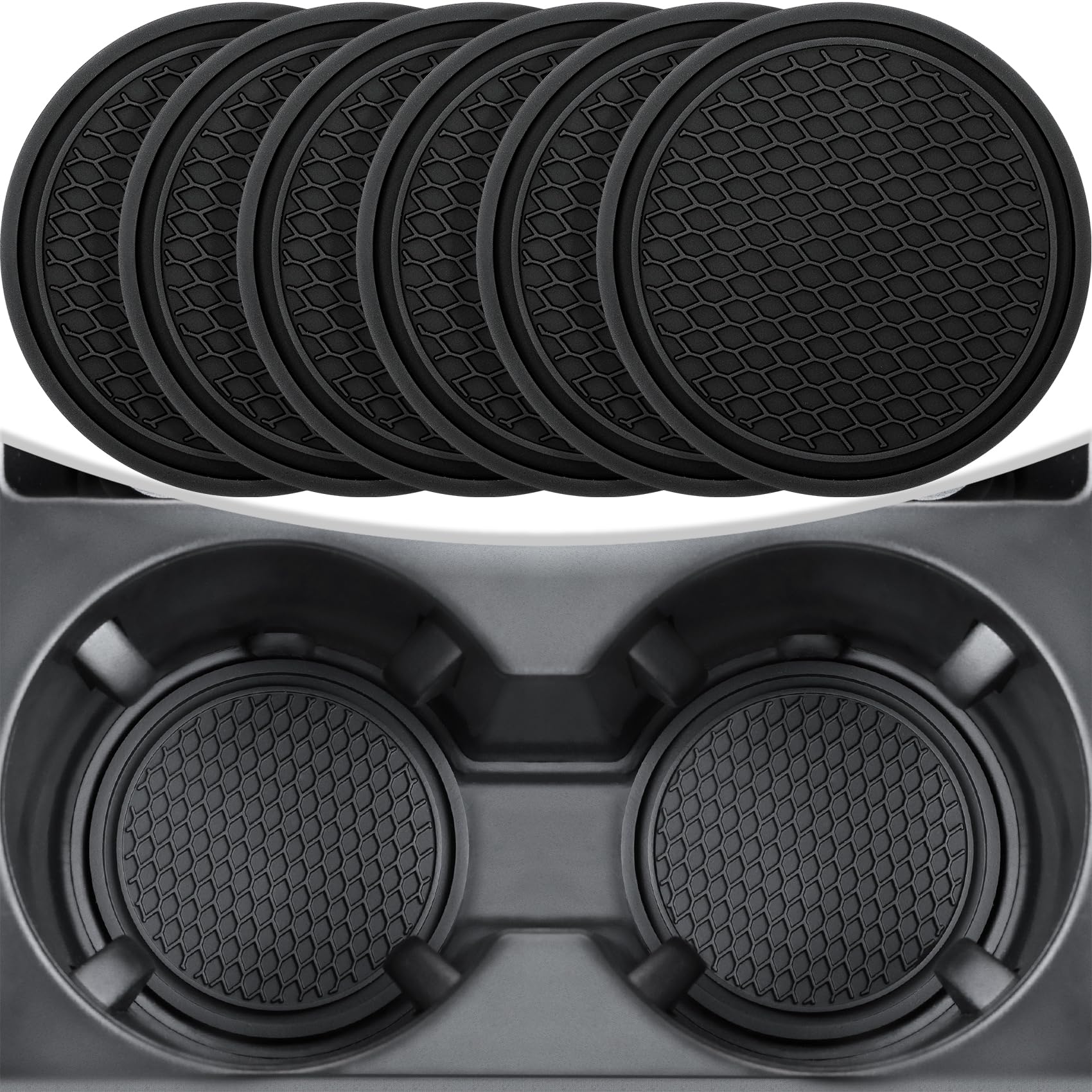 BYDOLL Car Cup Holder Coasters Non-Slip 6PCS 2.75 inch Universal Car Interior Accessories for Women Man,Coasters for Cup Holders Insert Black Waterproof Decor for Women
