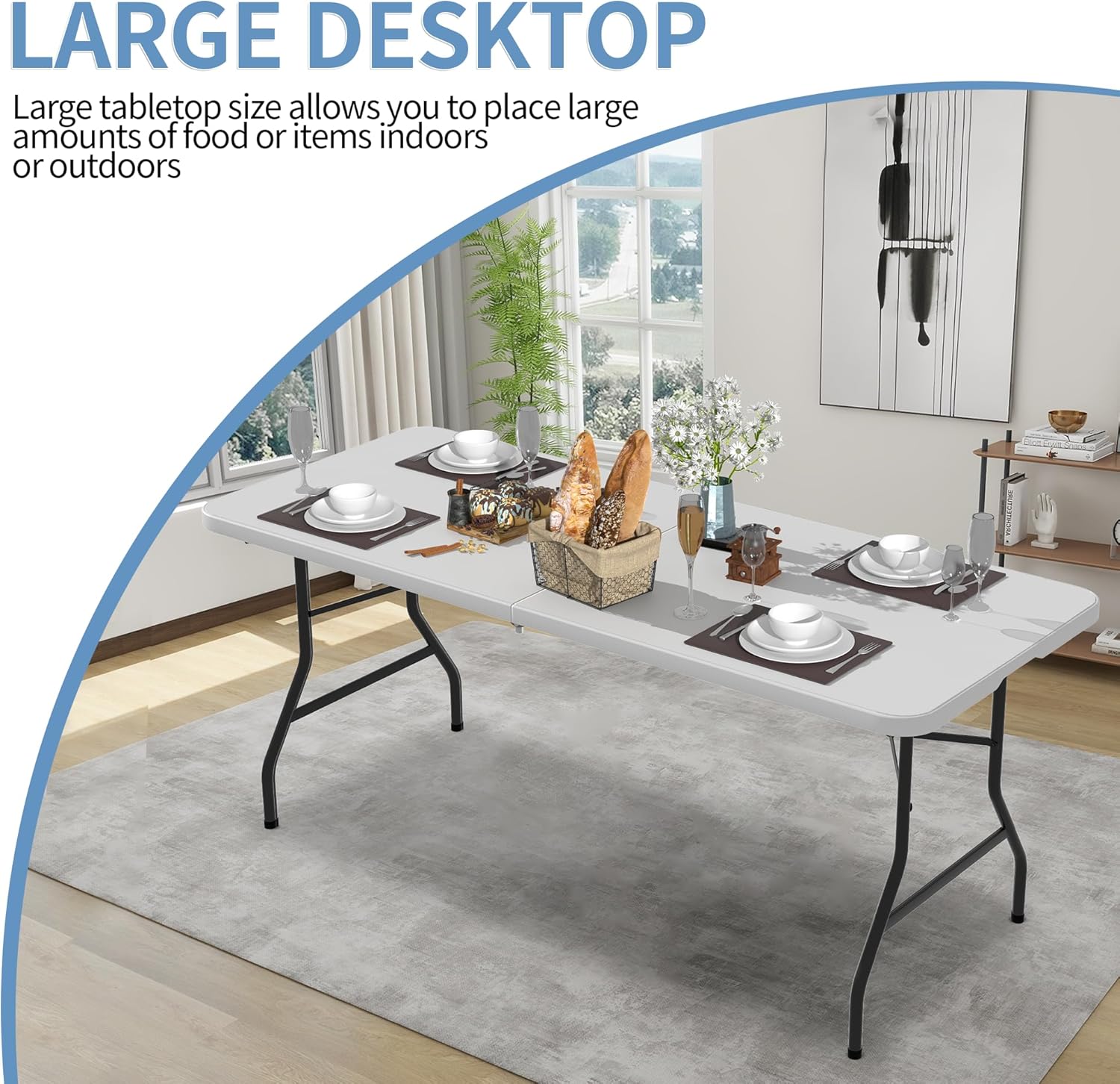 HKLGorg 6 Ft Heavy Duty Working Indoor Outdoor Plastic Folding Utility Party Dining Table Easy to Assemble with Lock Function White, 70.9 x 29.1 x 29.1 inches (White, 6 FT)