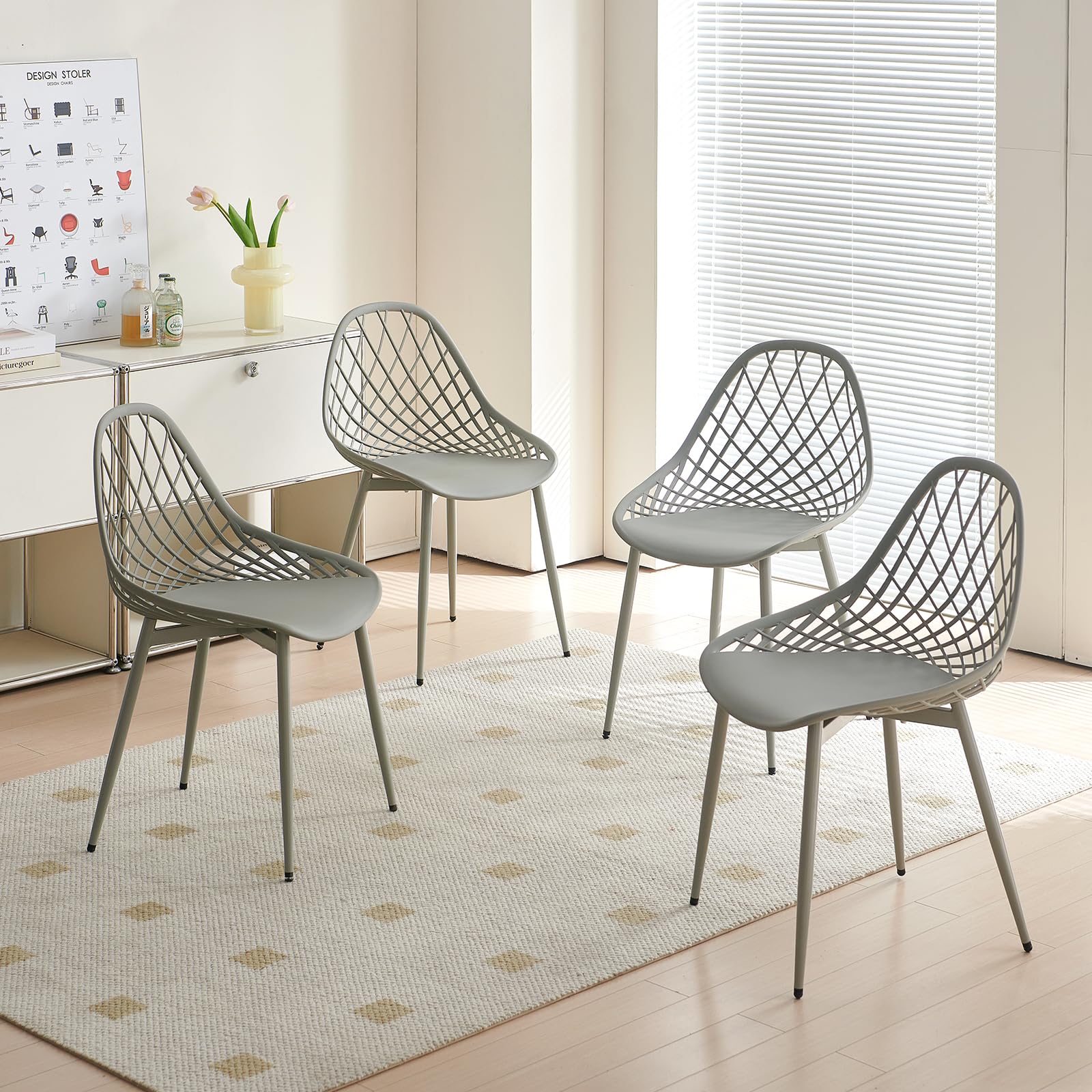 Set di mobili da balcone per piccoli balconi, mobili da giardino resistenti alle intemperie, mobili da salotto da esterno, tavolo bianco (Ø 100 cm) + 4 sedie grigie