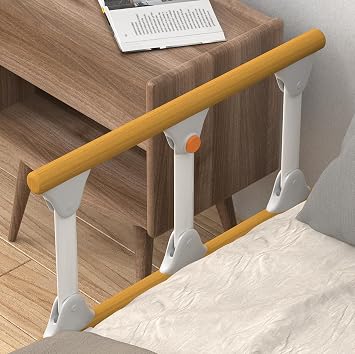 Foldable Bed Rail for Nursing Bed Standing Aid Fall Protection for Seniors and Adults Folding Bed Rail with Fall Protection (Wood)