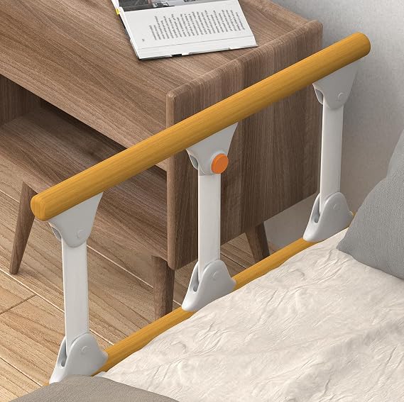Foldable Bed Rail for Nursing Bed Standing Aid Fall Protection for Seniors and Adults Folding Bed Rail with Fall Protection (Wood)