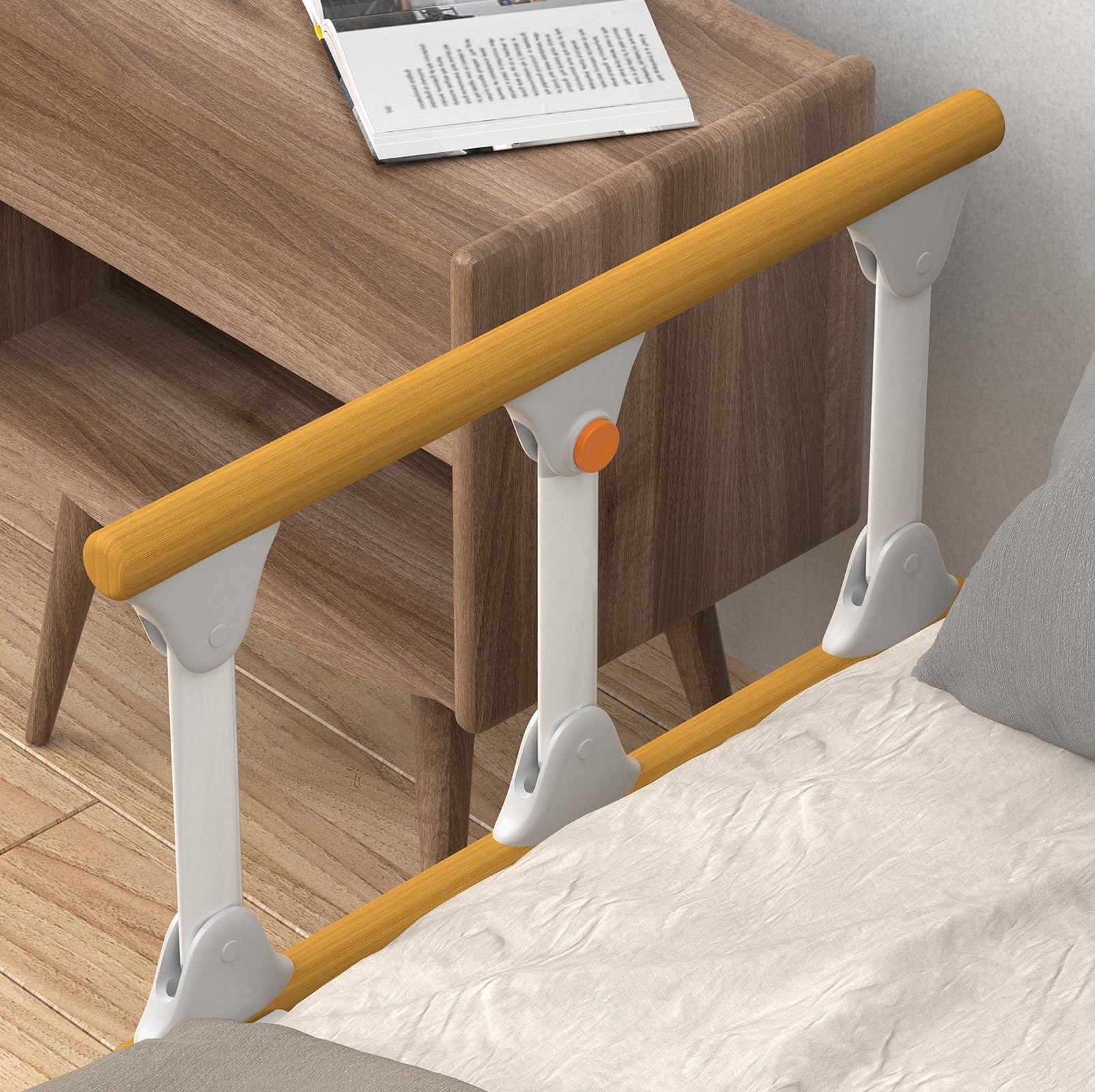 Sponda Letto Anziani Pieghevole Anticaduta | Barriera di Sicurezza Regolabile | Supporto Flessibile per Sedersi/Alzarsi | Adatta Anziani, Disabili (Legno)
