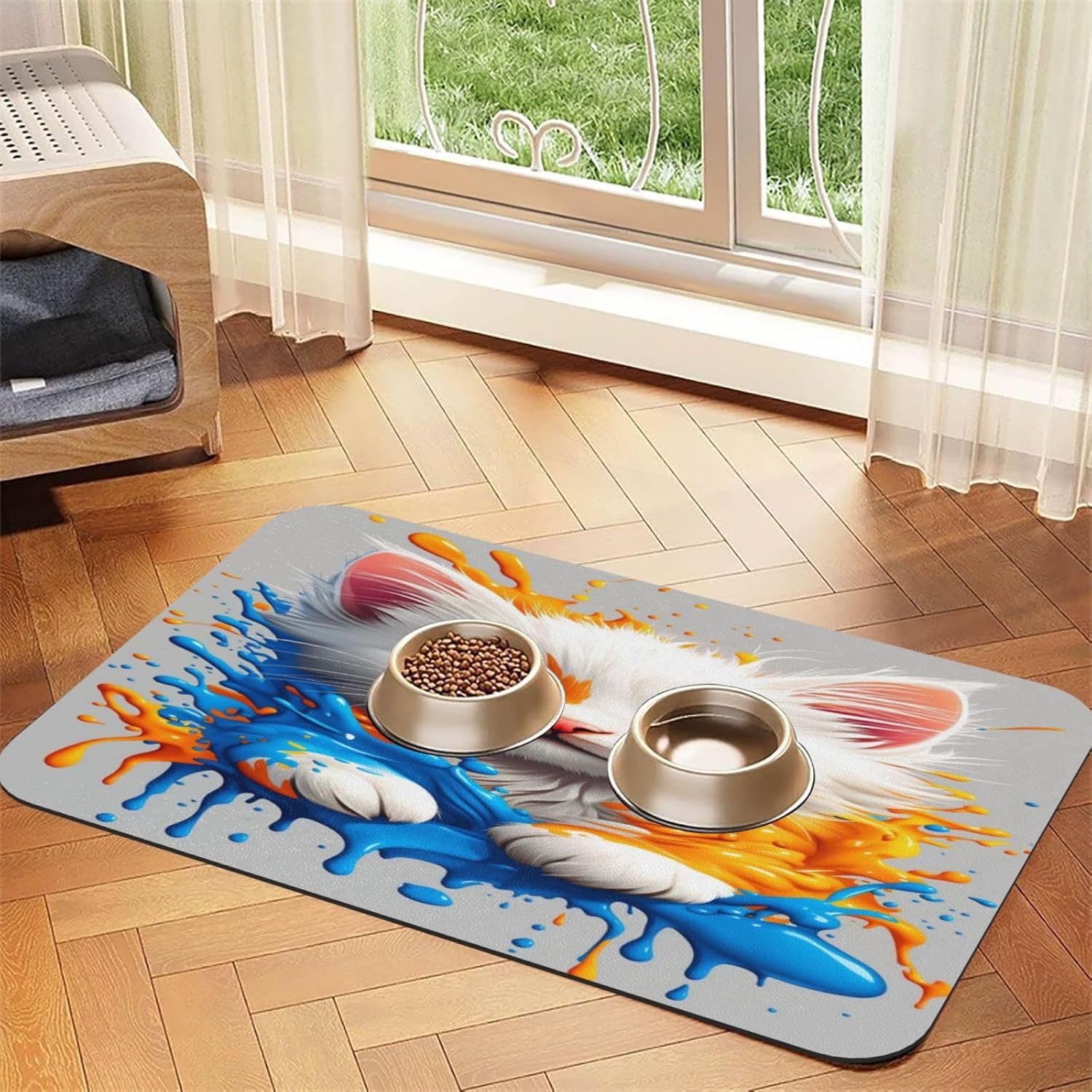 Colorful Cat Splash Art(1) Pet Food Mat Dog Non-Slip Feeding Mat Cat Bowl Mats Pets Placemat for Food and Water 40x60cm