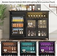 Vista 5 de Gabinete de barra de vino con espacio para mini refrigerador, gabinete de barra de café negro y gabinete de licores con estante de almacenamiento