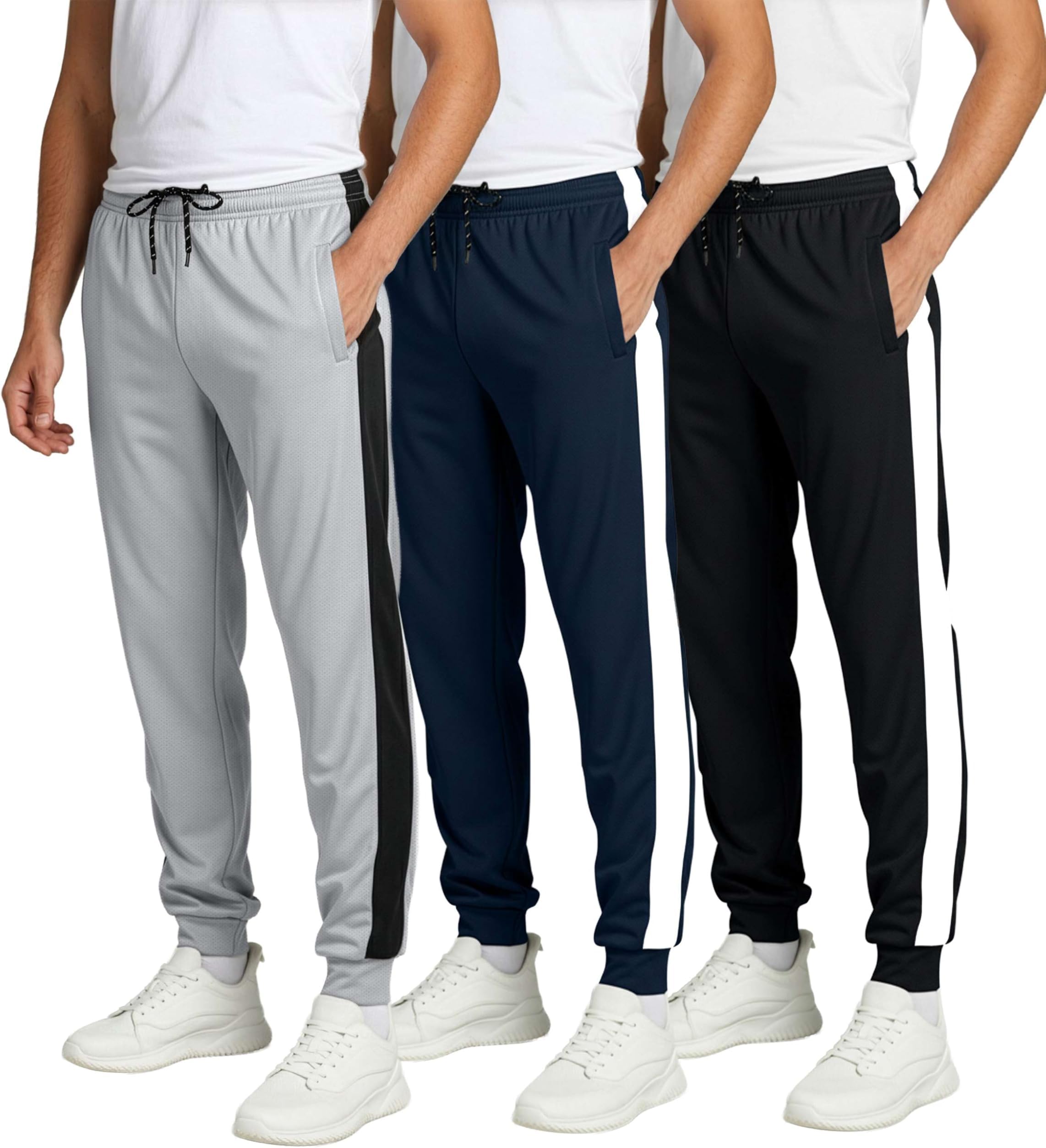 Real Essentials 3 Pack: Men's Mesh Jogger | Athletic Sweatpants with Pockets | Active Track Gym Workout Pant (Big & Tall)
