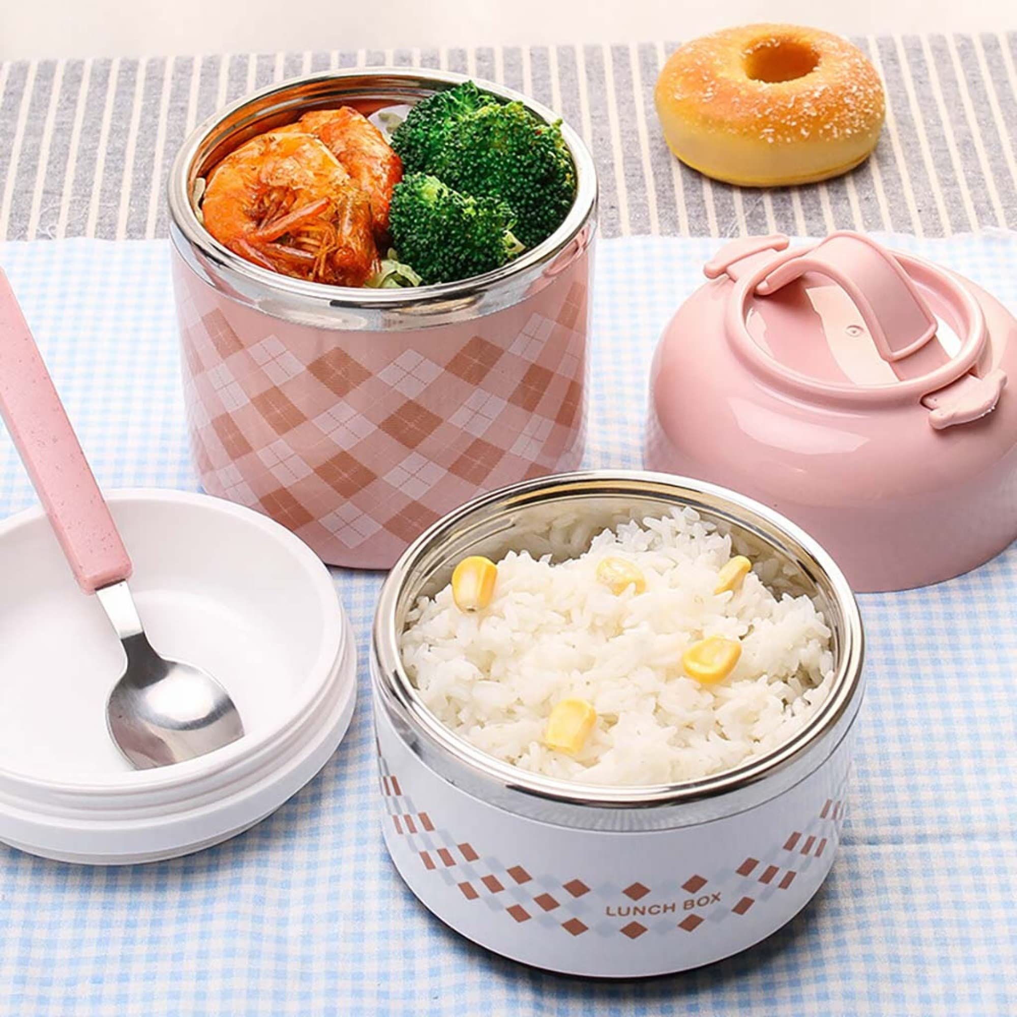bwh Fiambrera térmica Acero Inoxidable Fiambrera Bento de 2 Niveles Contenedores PortáTiles de Almacenamiento de Alimentos para NiñOs Adultos Escuela Oficina Trabajo Hogar Picnic