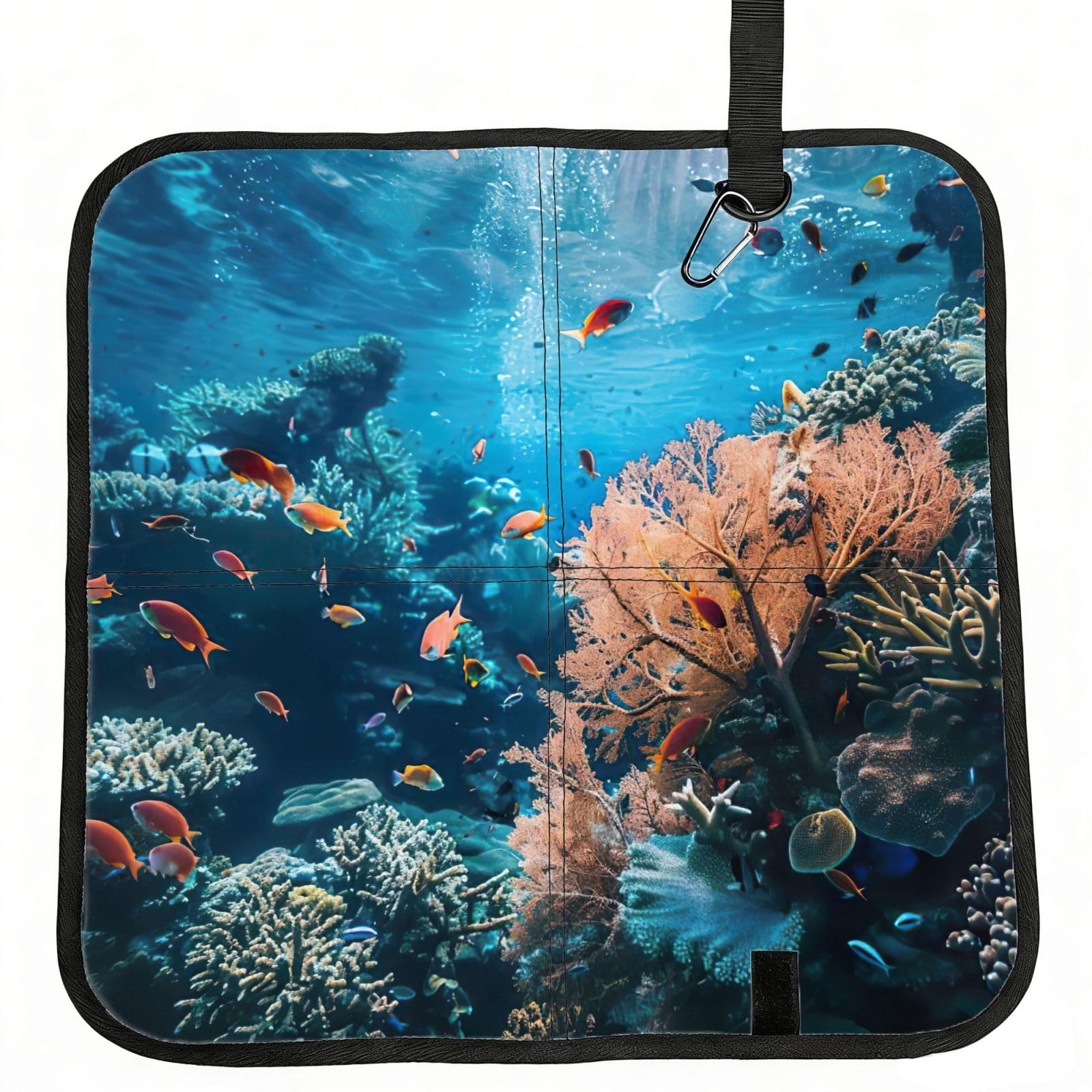 DIEzig Coral Reef Printed Compact Foldable Sitting Pad Oxford Base, Portable Cushion for Fishing Sports Events