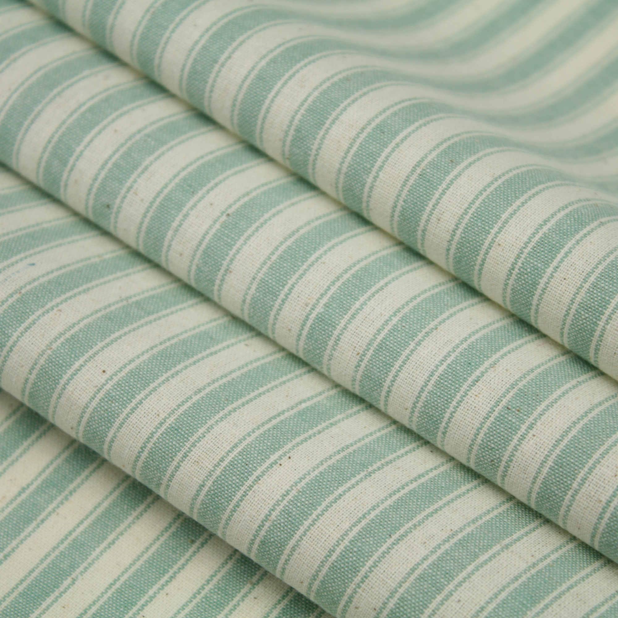 Ticking Style Stripes 100% Cotton Fabric Premium Quality 55" /140cm Wide Light-to-Medium Weight (Light Green, One Meter)