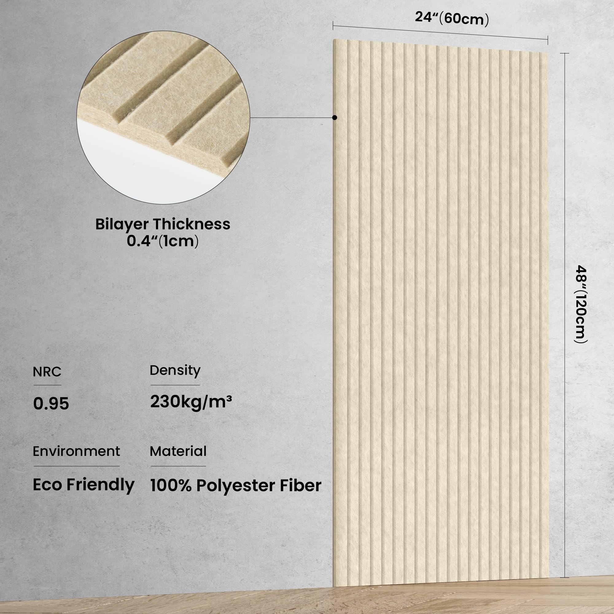 4 pack large acoustic panels, 47.2 x 23.6 x 0.35 inch sound proof foam panels for walls?premium noise dampening panels,sound panels for media room, office and studio,camel