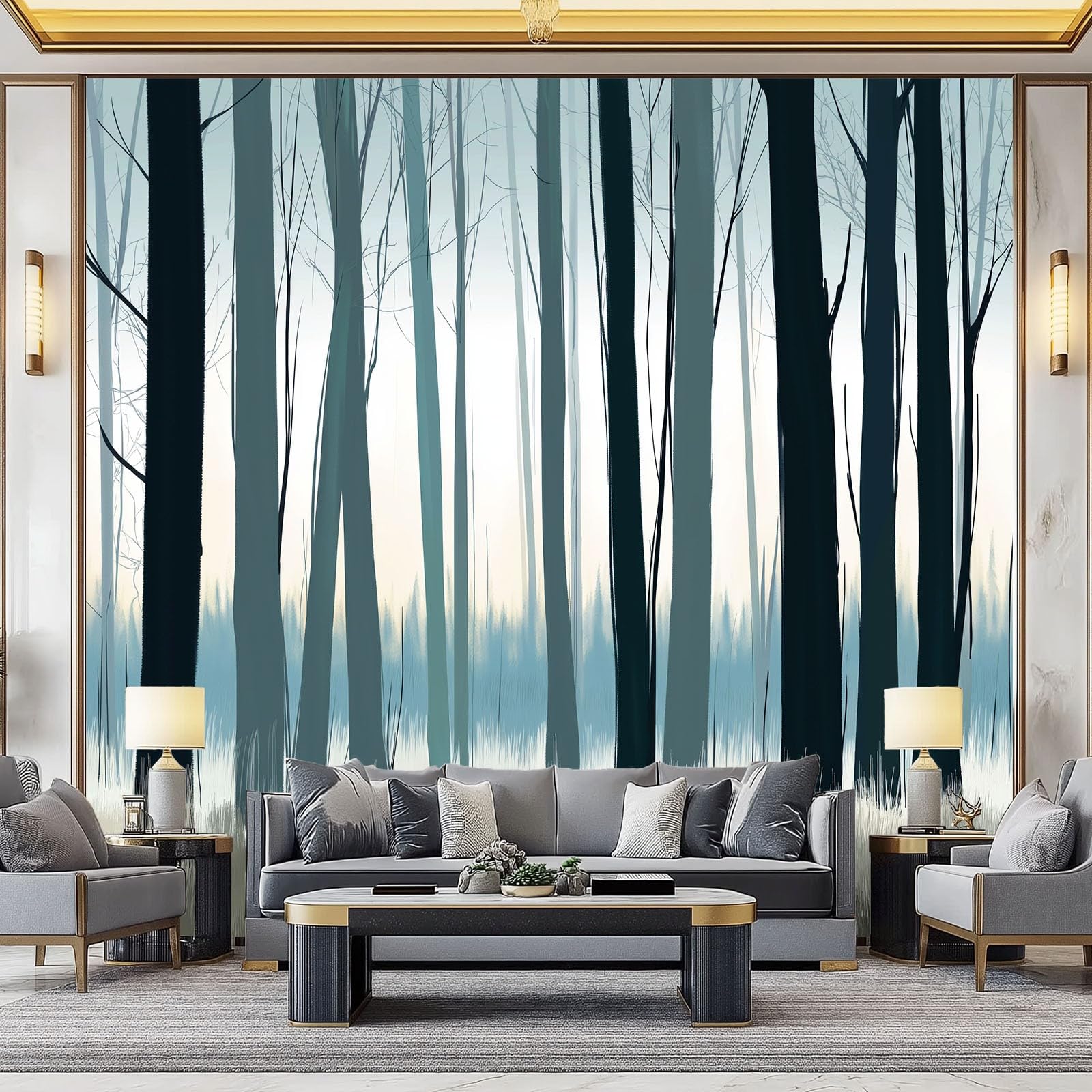Obraz cyfrowy, tapeta z włókniny, brzozowy las, 400 x 280 cm, fototapeta do sypialni, biała fototapeta, plakat, pokrycie ścian, do pokoju dziecięcego, domu, restauracji, salonu, przedpokoju
