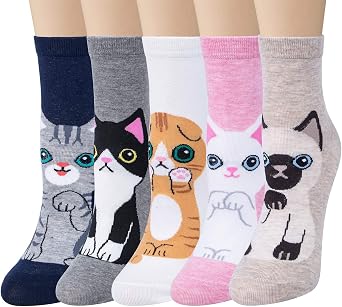 YSense Womens Cute Cat Dog Socks 5 Pairs | Casual Cotton, Funny Novelty, Crew Animal Socks, Christmas Stocking Stuffers, Gifts for Women Girls