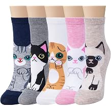 YSense 5 Pairs Cute Animal Socks for Women, Novelty Fun Crew Cotton Cat Dog Socks Stocking Stuffers Gifts for Women