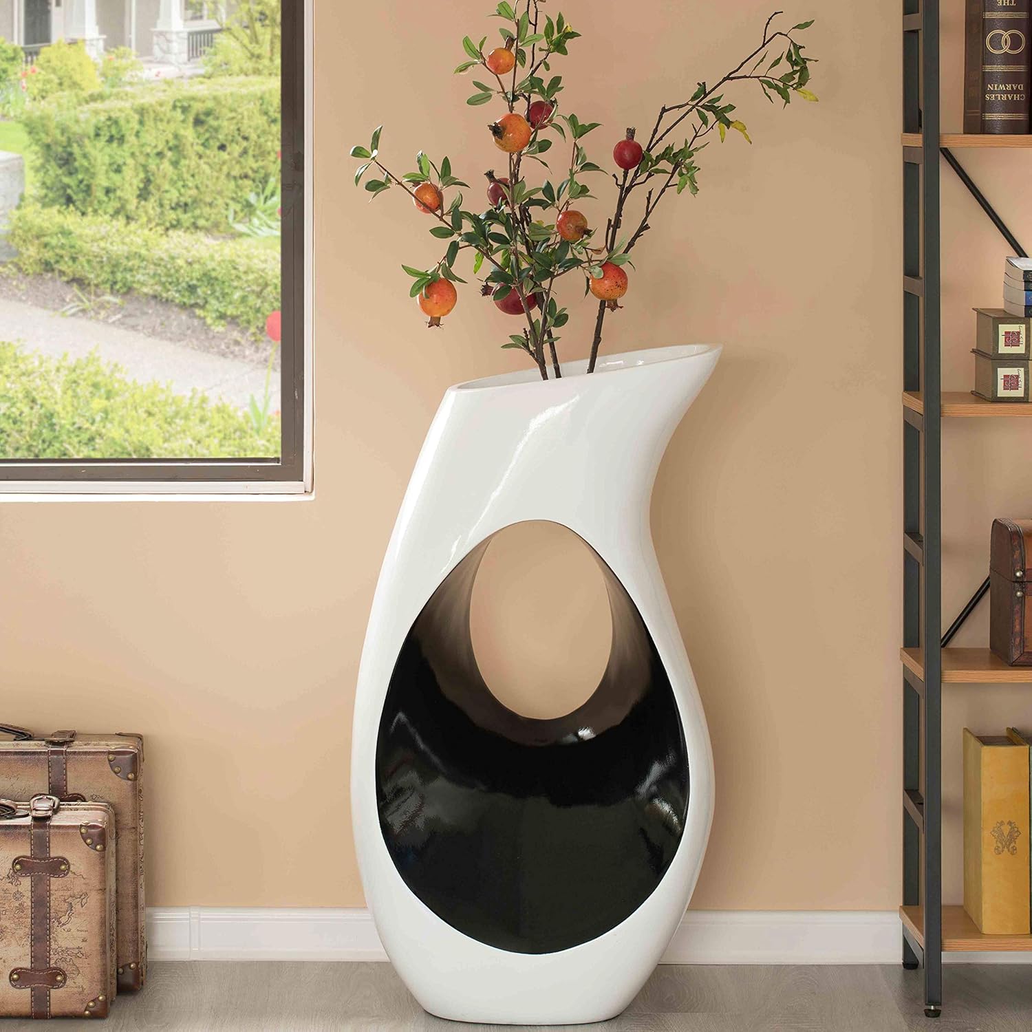 Modern Floor vase, White Unique Trumpet Floor Vase, Home Interior Decoration, Modern Floor Vase, Tall Floor Vases for Entryway and Living Room and Office 33.75" Tall