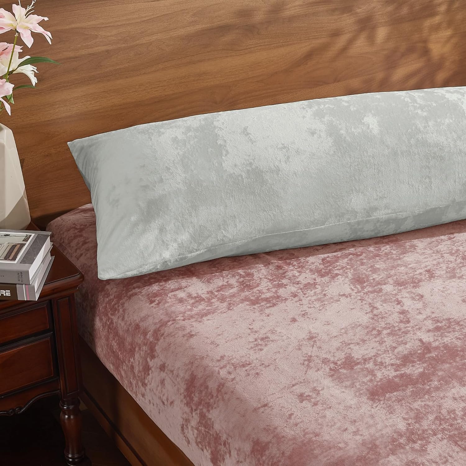 BEDELITE Velvet Body Pillow Cover with Zipper, Light Grey, 20x54 Inch, 1 Pc image 5