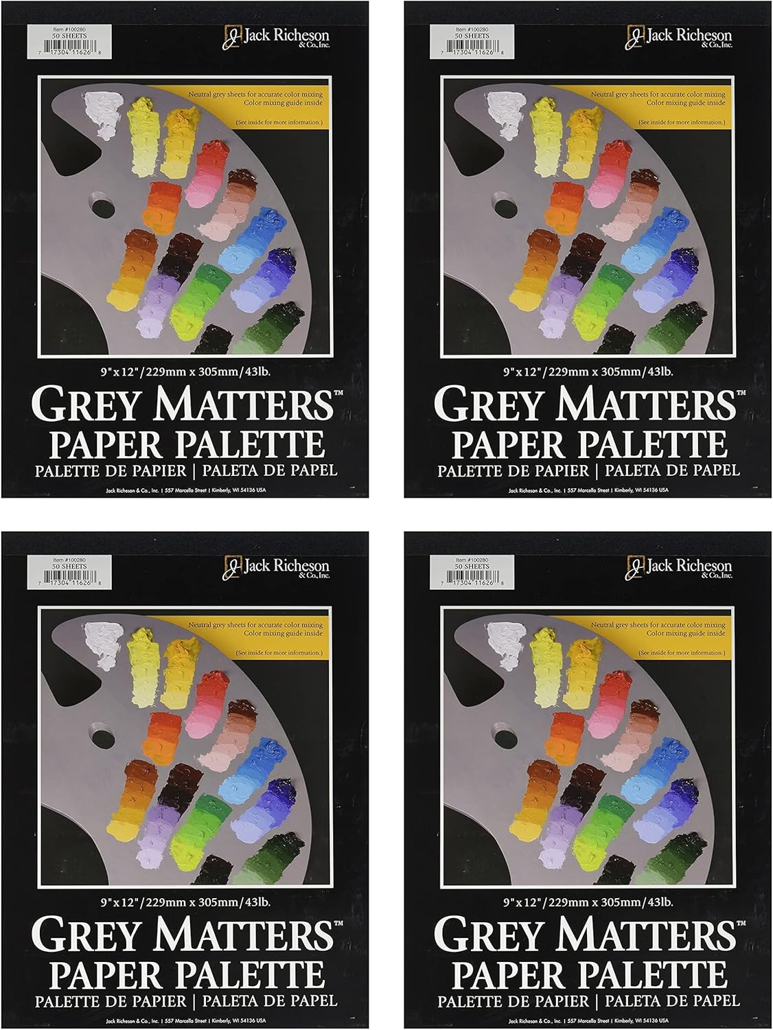 Jack Richeson Grey Matters Paper Palette (50 Sheets), 9" x 12" Paper for Paint Mixing
