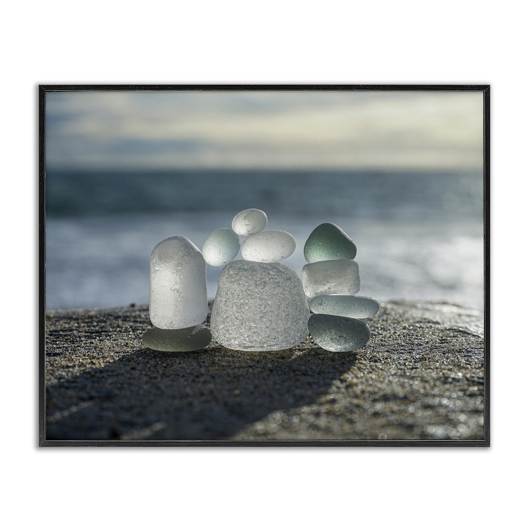 Stupell Industries Midnight Black (Textured) 'Balancing Sea Glass Pebbles'| Framed Giclee Art