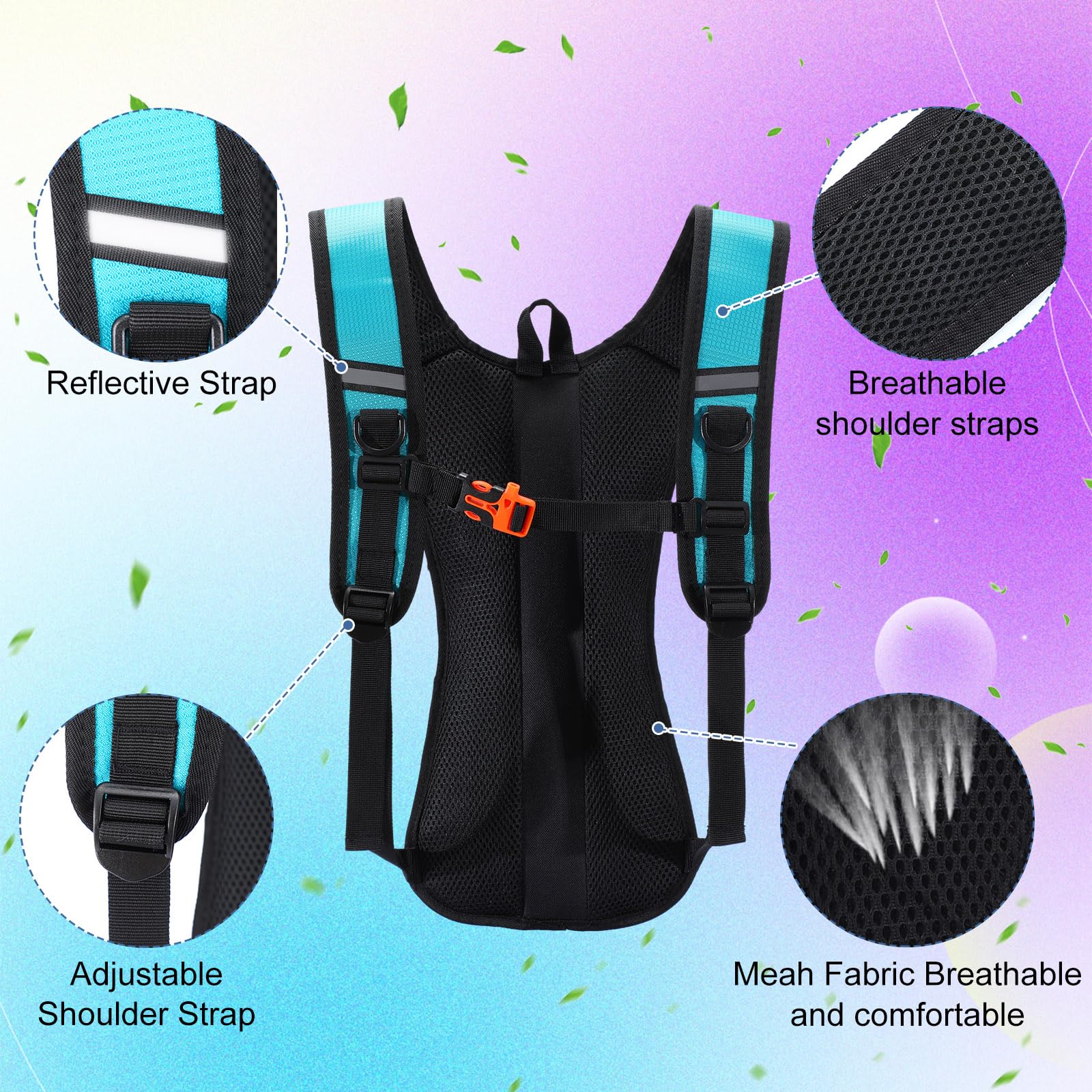 Chunful Lot de 6 sacs d'hydratation Rave avec poche d'eau de 2 L - Sac à dos d'hydratation léger - Sac à dos d'eau musical essentiel pour homme et femme - Pour la course à pied, le cyclisme,