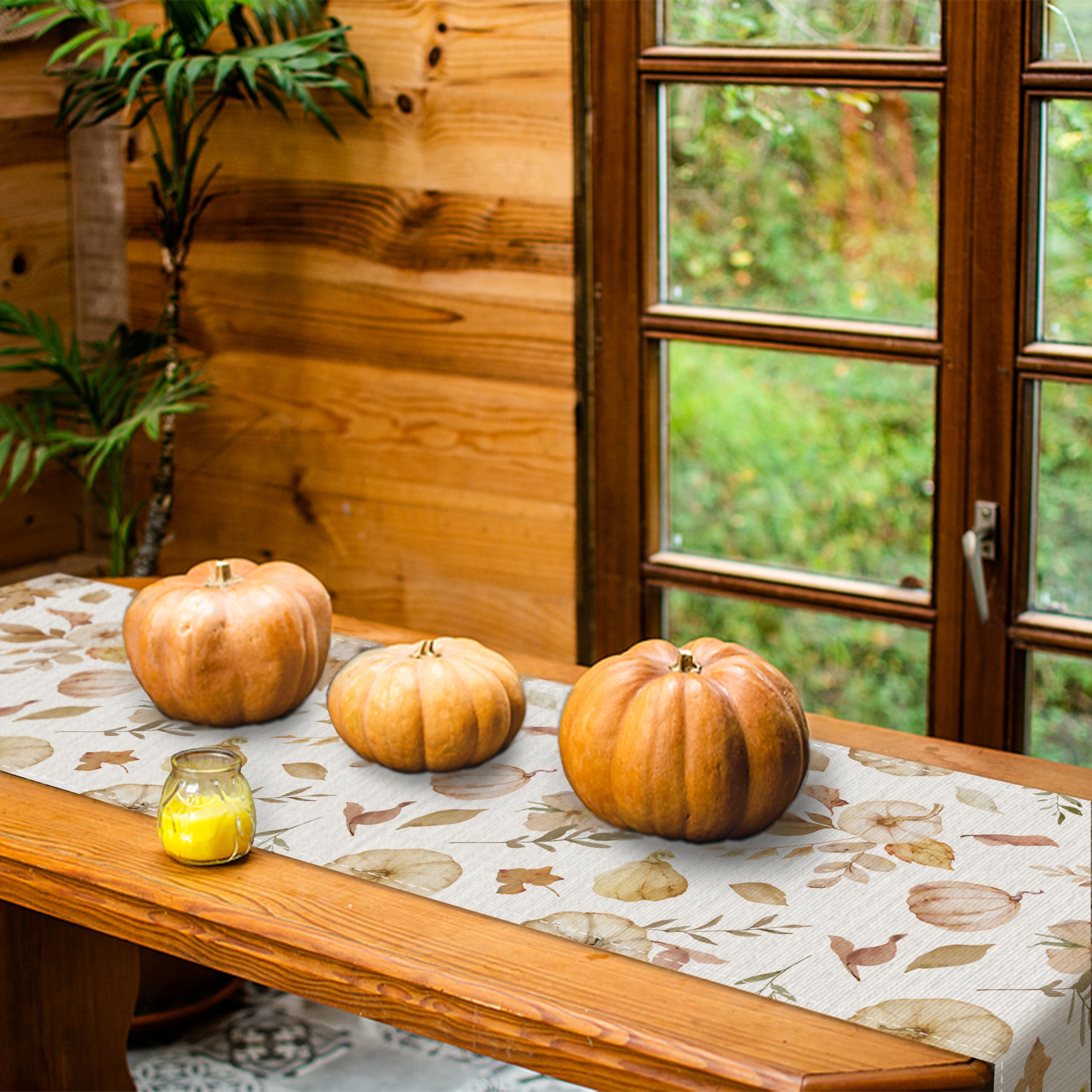 Chemin De Table Automne 40x180 Cm - Motif Citrouilles, Feuilles D'érable, Tournesols - Polyester, Lavable Machine