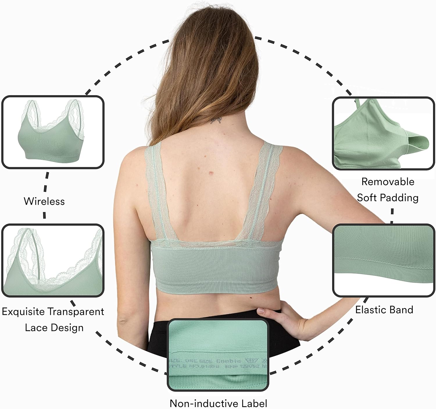 Coobie Women's Seamless Lace Strap Mastectomy Bra Bralettes for Women V-Neck Full Coverage Lounge Bra - Image 6