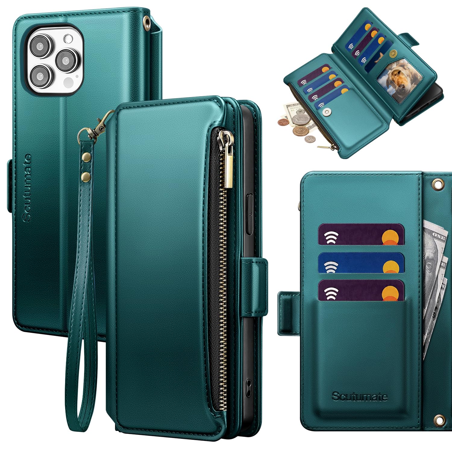 for iPhone 14 Pro Wallet Case with Card Holder,Indigo Blue