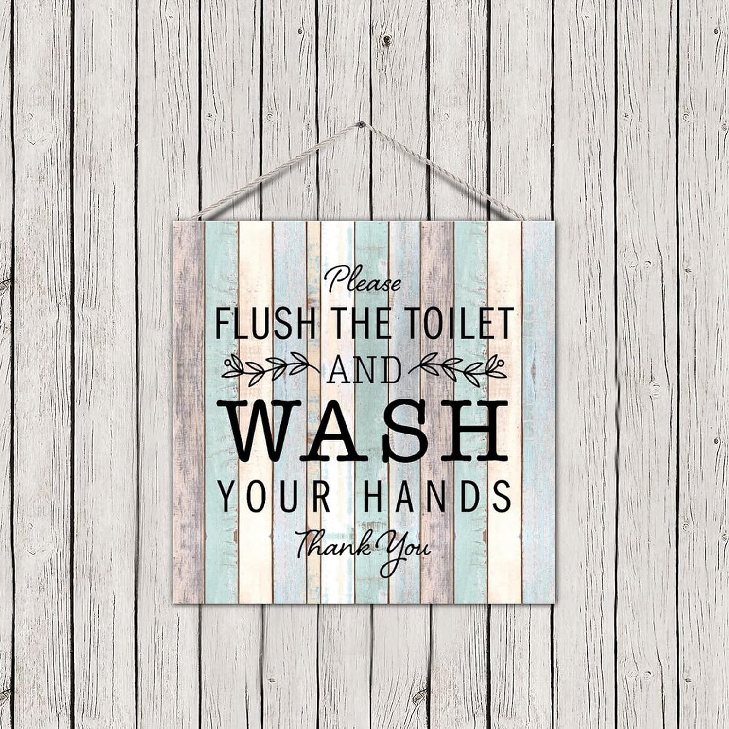 Farmhouse Bathroom Sign Plaque Please Flush The Toilet and Wash Your Hands Classical Wood Wall Hanging Plaque Wall Pediment Bathroom Wall Pediment for Restroom Bathhouse Bathroom Wall Decor