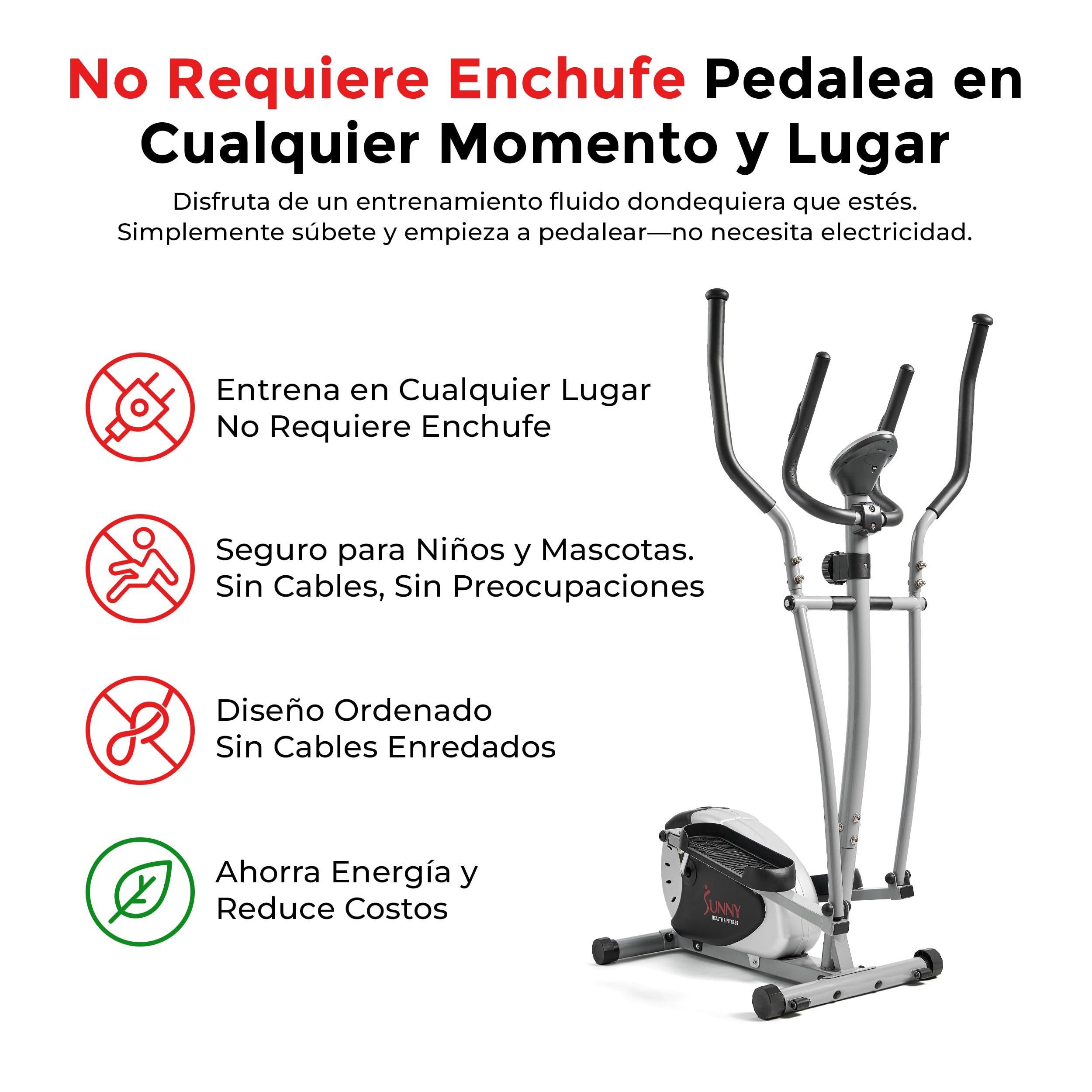 Sunny Health & Fitness Smart Elíptica para Entreno de Brazos y Piernas