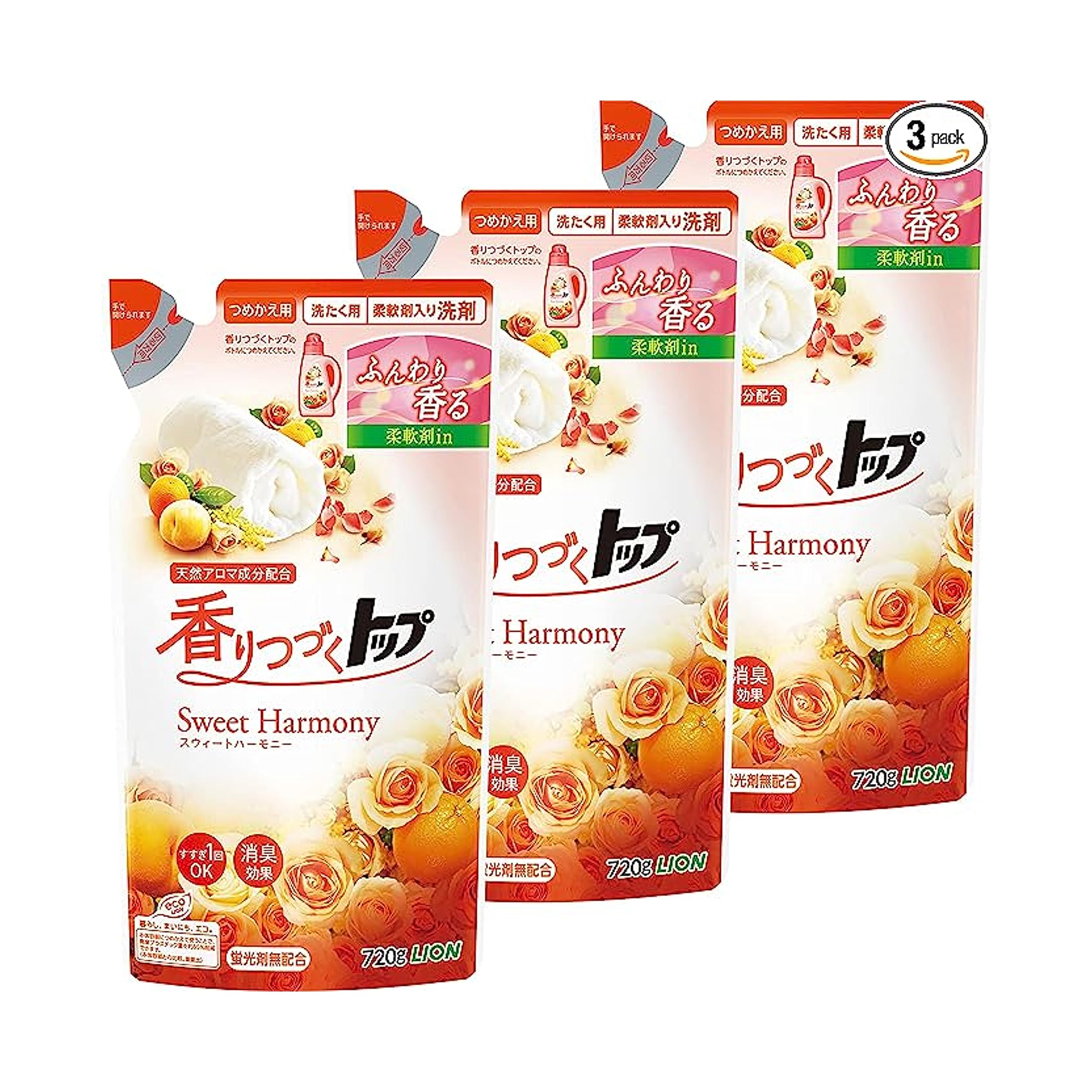 香りつづくトップ スウィートハーモニー 詰め替え 720g × 12 個セット 香りつづくトップ スウィートハーモニー 柔軟剤入り洗濯洗剤 詰