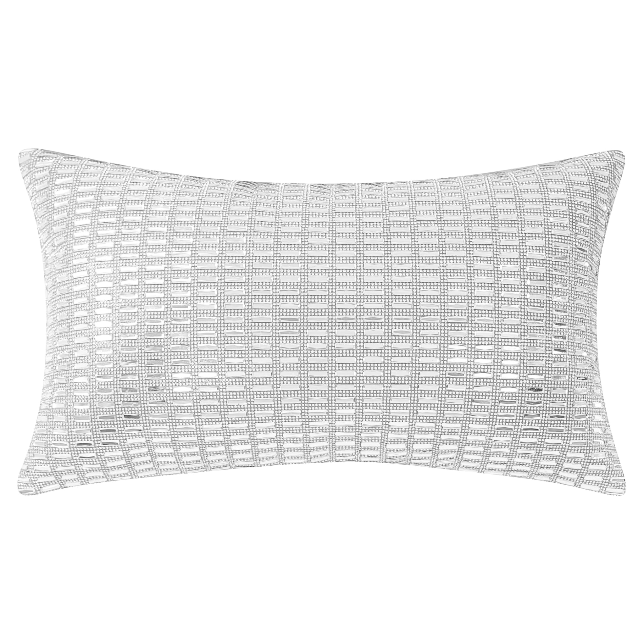 Funda de cojín rectangular de cristal de diamantes de imitación con terciopelo gris suave, para decoración del hogar, sofá, dormitorio, sala de estar y oficina (plata y gris, 30 x 50 cm)