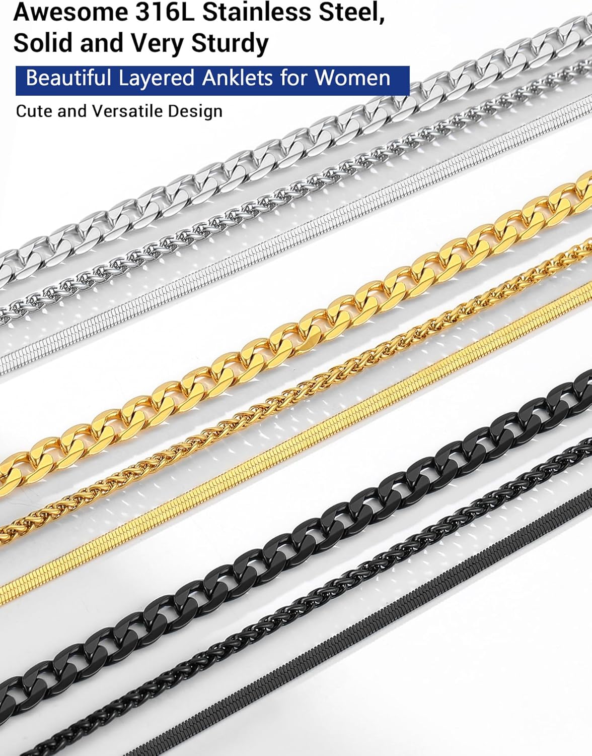 PROSTEEL Trendy Handcuffs Design/Customize Words Ankle Bracelet For Women, 316L Stainless Steel Anklets Silver/Gold/Black Tone, Hypoallergenic, Come with Box - Image 7