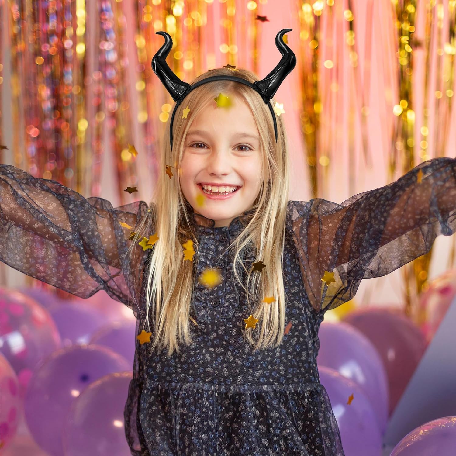 1Pcs Devil Horns Headband Gothic Devil Horn Hair Hoop Halloween Headdress Ox Horn Hair Loop Black Cosplay Hair Accessory for Halloween Christmas Party Dress Up - Image 7