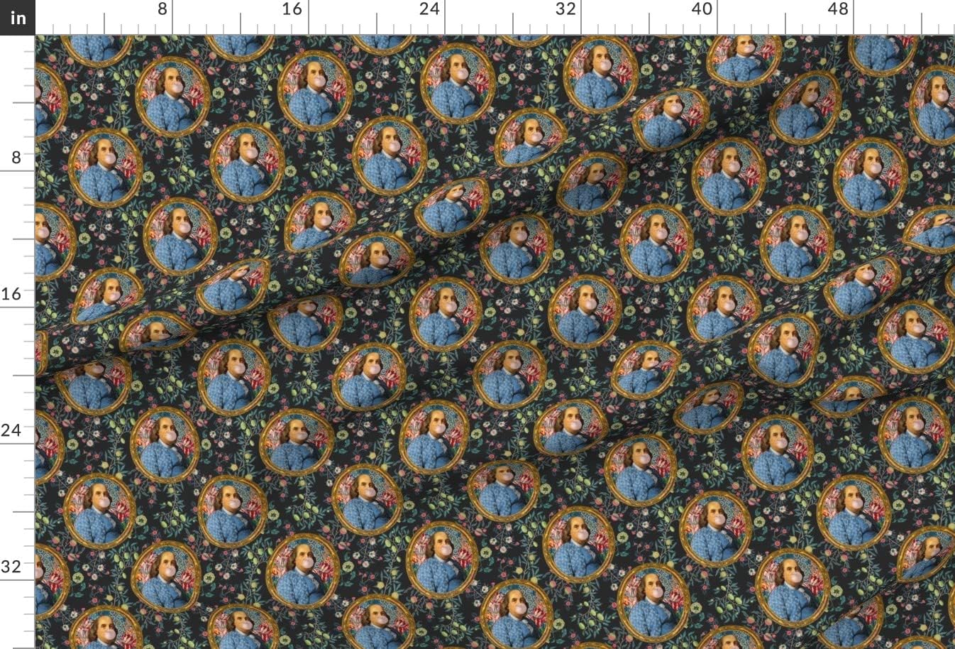 Spoonflower Fabric - Ben Franklin Bubblegum Gray Floral Novelty President Dollar Bill 100 Printed on Upholstery Velvet Fabric Fat Quarter - Upholstery Home Decor Bottomweight Apparel