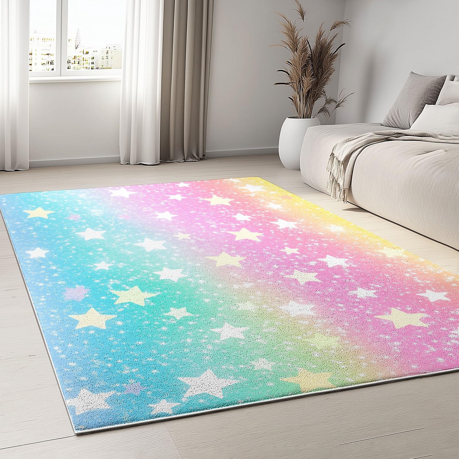 Tapis de salon étoiles multicolores pour chambre enfant et intérieur