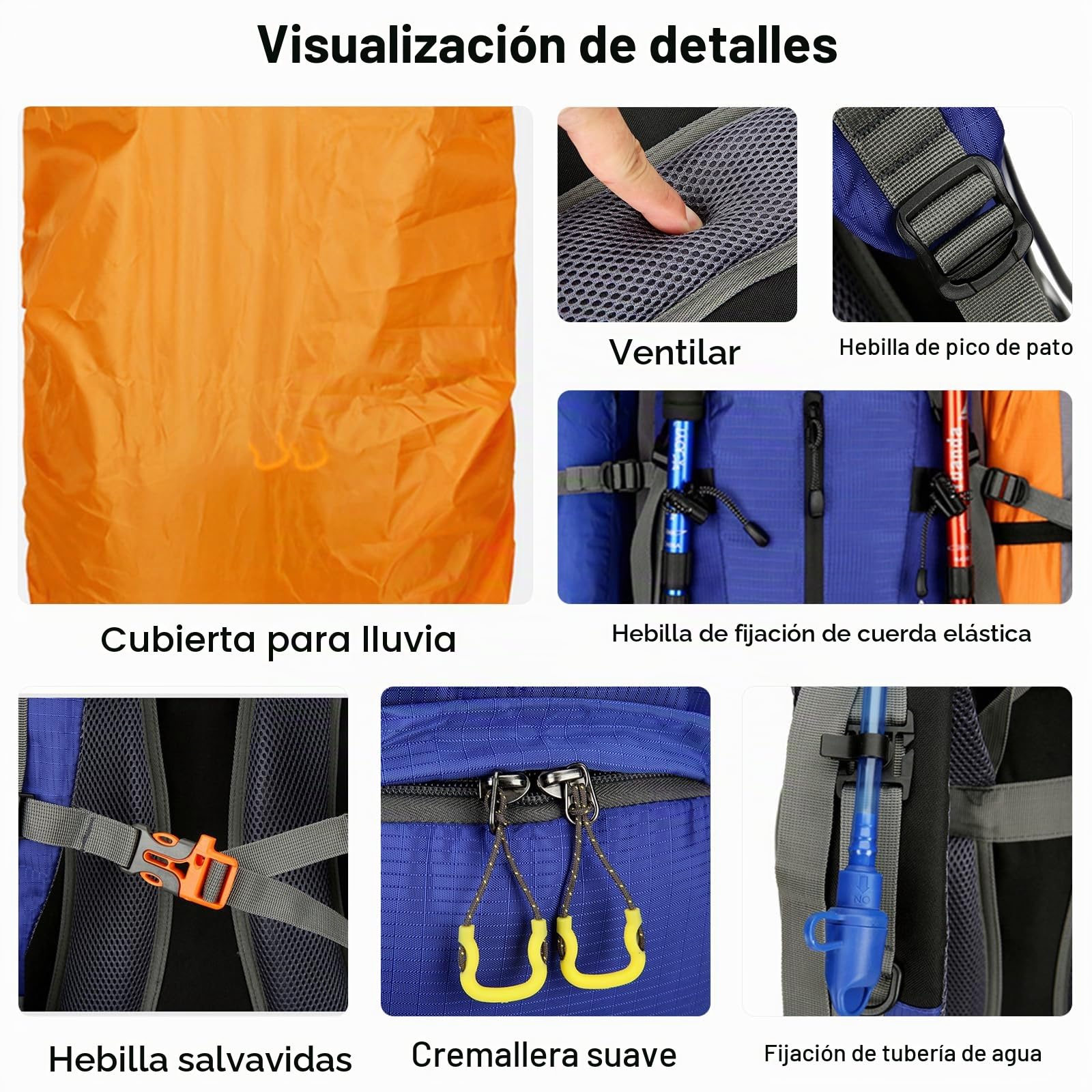 50L Mochila de Senderismo Mochila Impermeable con Cubierta de lluvia Hiking Backpack para Hombre Mujer Viajar Acampar Escalada Deportes Aire Libre Azul Oscuro