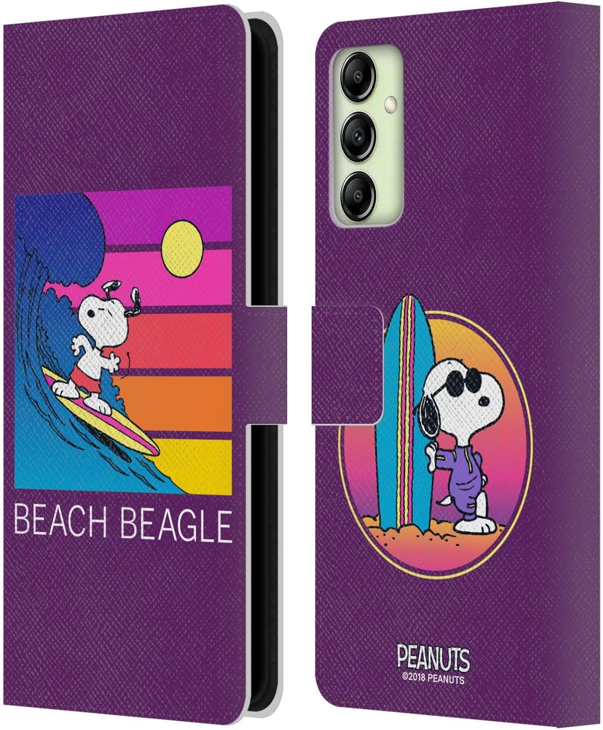 Head Case Designs Officially Licensed Peanuts Beach Beagle Snoopy Aloha Disco Leather Wallet Case Compatible with Samsung Galaxy A14 5G