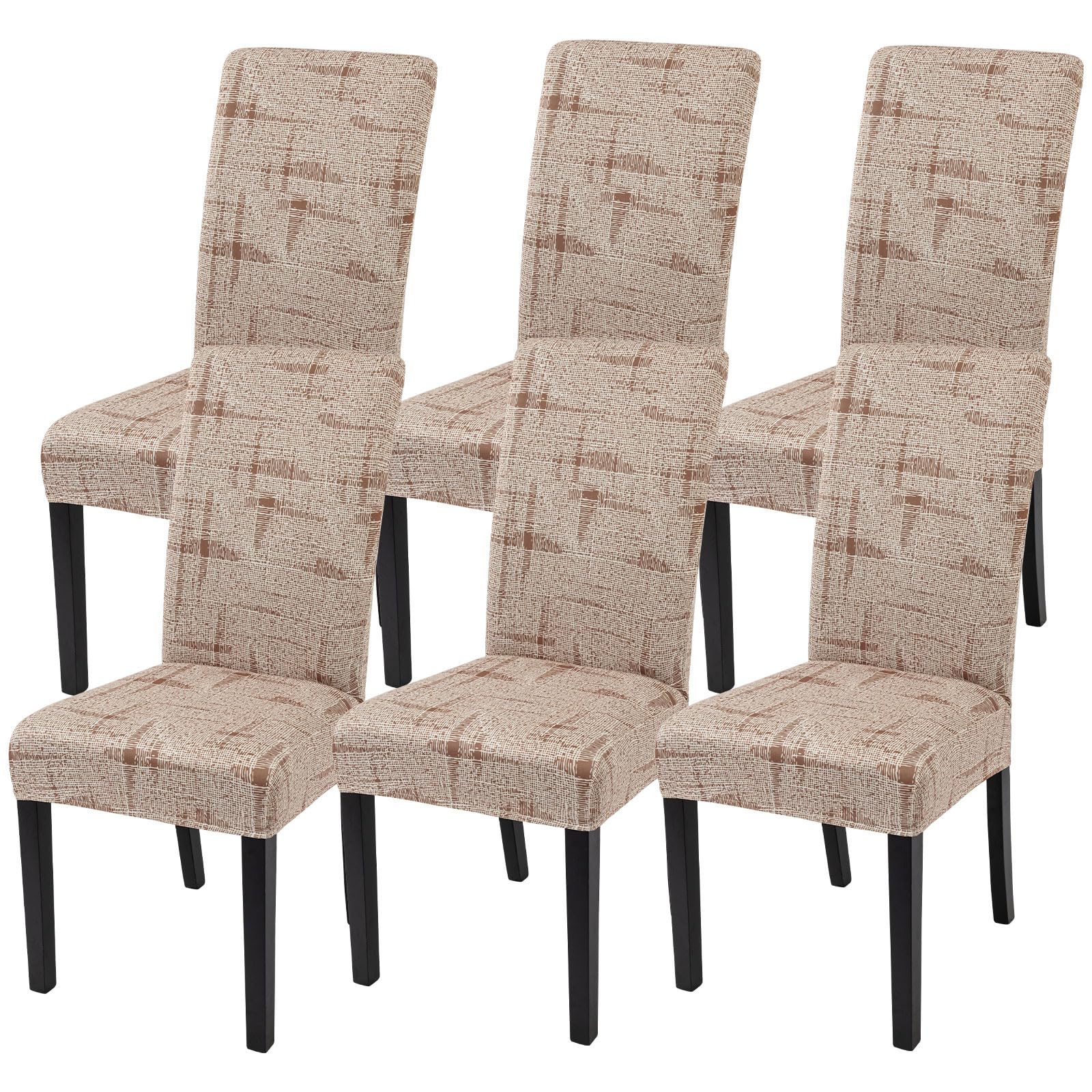 SearchI Printed Dining Room Chair Covers Set of 6, Stretch Kitchen Chair Covers Washable Parsons Chair Slipcover Removable Dining Chair Protectors for Hotel,Ceremony (Brown Wireframe Texture)