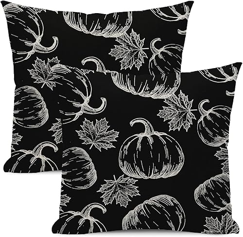Miniatura 8 de Fundas de almohada decorativas de otoño de 20 x 20 pulgadas, juego de 2 fundas de almohada de otoño naranja calabaza hojas de arce para exteriores,