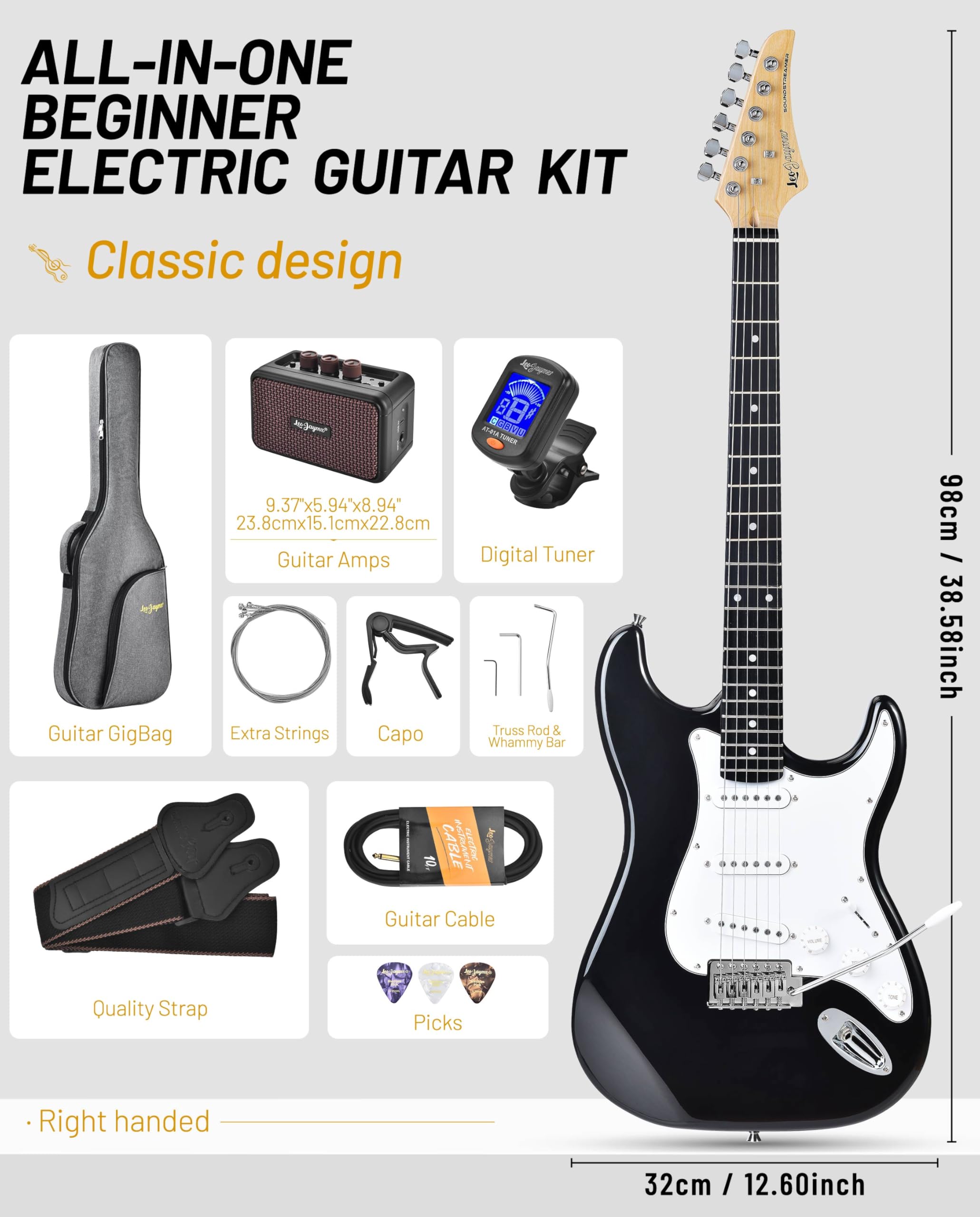 Amazon.com: Leo Jaymz Beginner Electric Guitar 39” Kit with