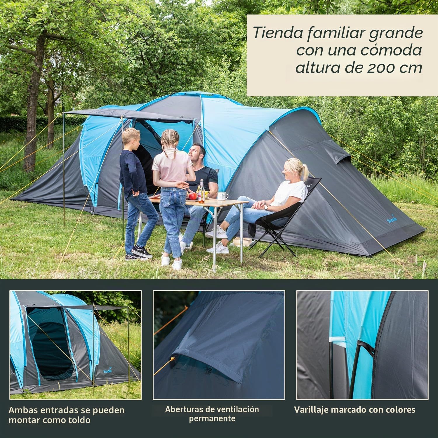 Skandika Hammerfest 4 Personas - Tienda de campaña Familiar - cúpula - Dos dormitorios - mosquiteras