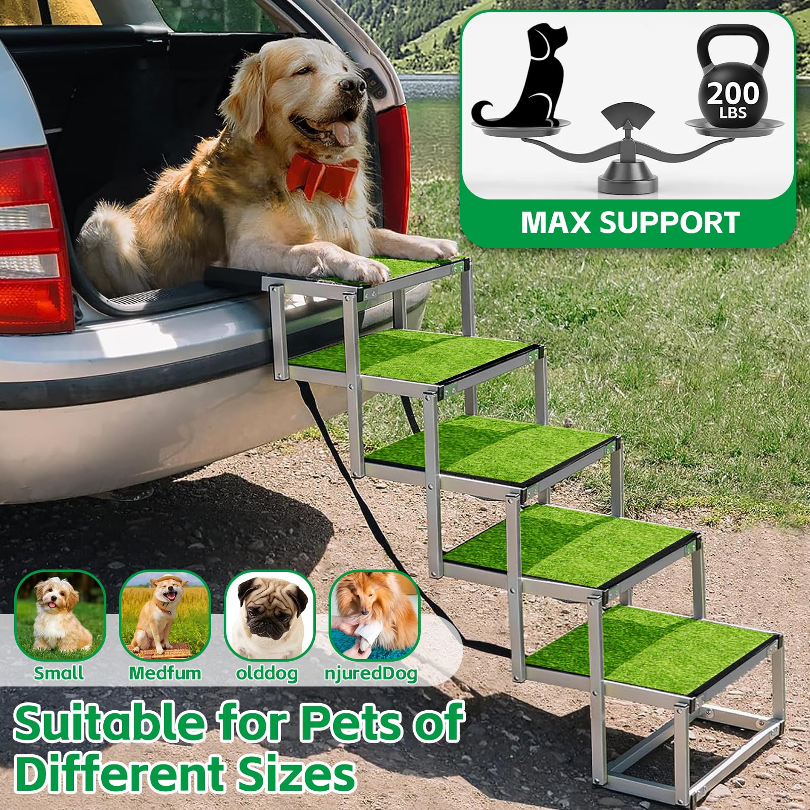 Rampa Plegable para Perros Coches, Escalera de Aluminio para Perros Grandes, Antideslizante, hasta 70 kg
