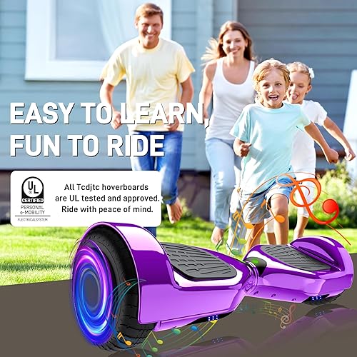 Miniatura 7 de HOVERSTAR Aeropatineta Bluetooth para niños, color araña y cromado, autoequilibrante, altavoz inalámbrico integrado y ruedas intermitentes (morado
