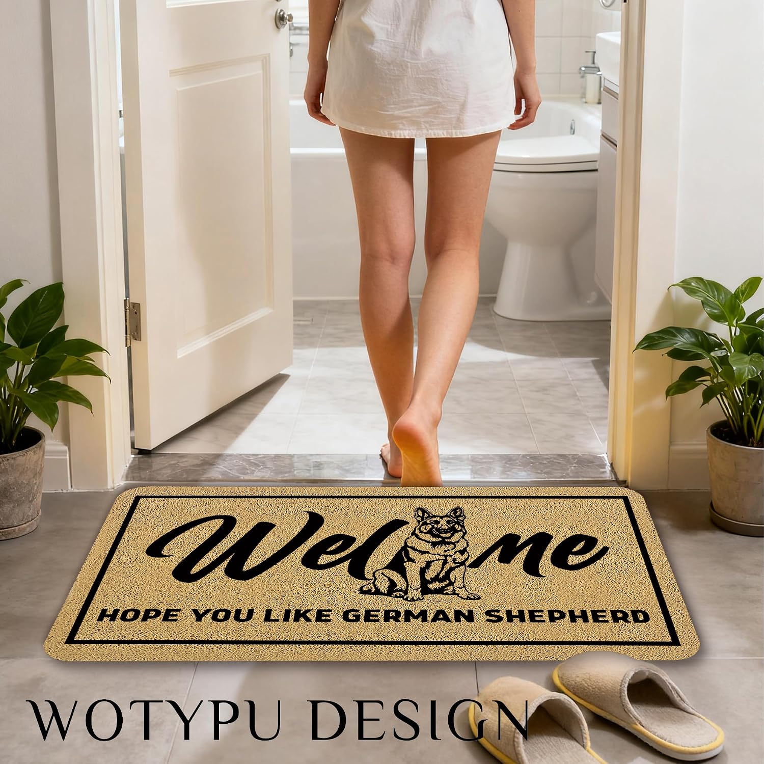 Funny Dog Door Mat, German Shepherd Welcome Mats for Front Door, Hope You Like German Shepherd Doormat Outdoor Indoor Entrance Entryway, 17X30 Inches