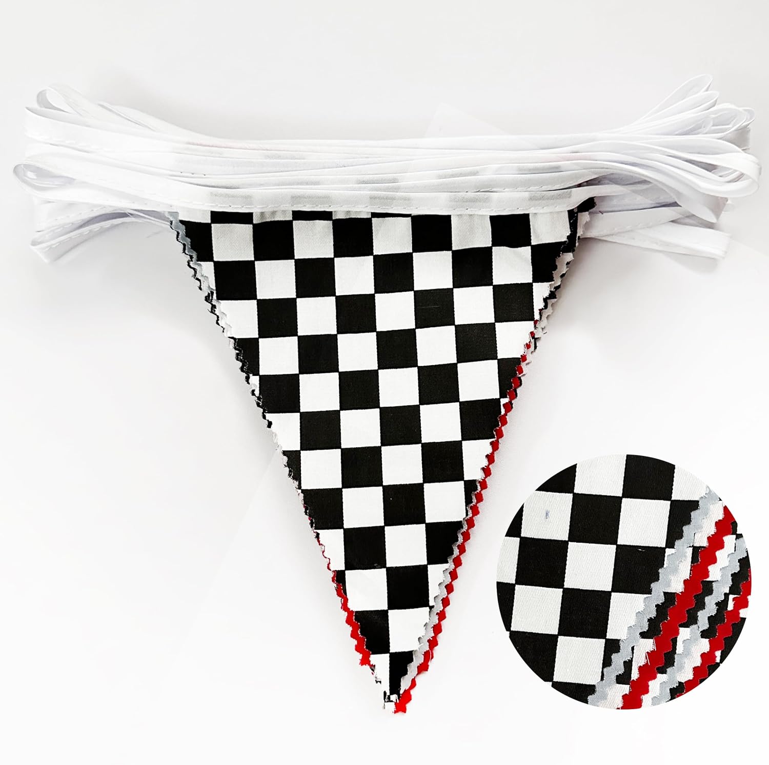 32Ft Racing Party Decorations Red Blue Black White Checkered Racing Car Fabric Banner Triangle Flag Pennant Garland Streamers for Race Car Birthday Racetrack Monster Truck Picnic Decor Supplies