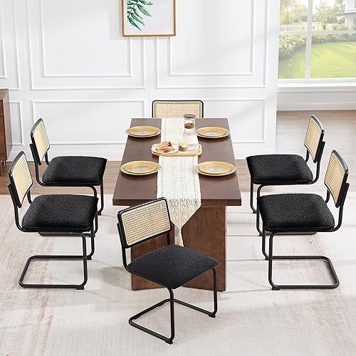Miniatura 17 de Zesthouse Juego de 4 sillas de comedor modernas de mediados de siglo, sillas de comedor de ratán natural con respaldo de madera maciza y base