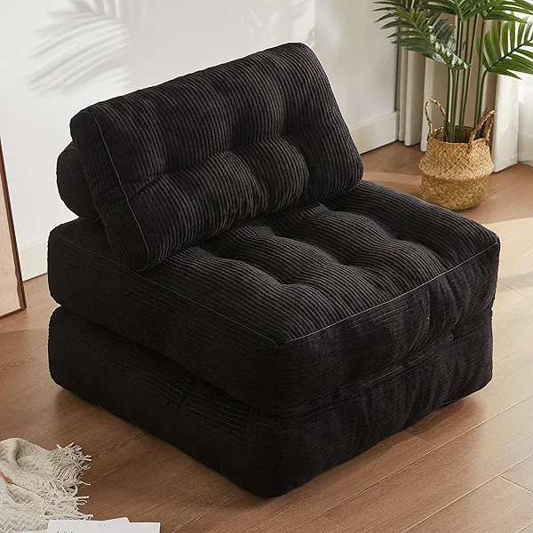 Afuson Folding Chair Bed, Futon Sofa Bed, Floor Couch for Adults Chair Bed for Living Room, Lounge Sofa, Convertible Sofa Bed, Small Couches for Small Spaces, Black